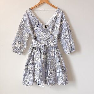 Alexia Admor Blue White Striped Floral Wrap Mini Dress